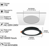 10 Pack Recessed LED Spotlight, 7W 3000K Warm White, IP44, AC 220 to 240V, Cutout 7 to 8.5 cm V1188-MS-520-051