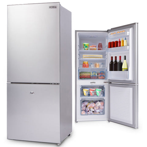 GECKO 139L Upright Portable Fridge / Freezer, 12V/24V/240V for Motorhome and Caravan, Silver V219-CMPFRUGK13SA