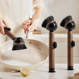 Pot Brush Wood Grain Handle Suction Cup Stand Liquid Dispensing Brush Non - Brown - Size 2PCS V1102-122-50368-BRN-2PCS