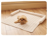 Beige Pet Sofa Protector & Calming Bolster Bed with Diamond Lattice - 75x75CM Thickened Non Slip V888-ELOSUNG45683