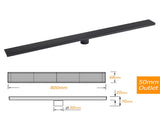 Matt Black 800mm Strip Fence Shower Grate Floor Drain Central 50mm Waste Outlet V1233-LGWG02A800BL