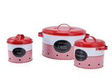 3 Pcs Canister Set Large Capacity Red White Round Bucket Farmhouse Kitchen Candy Snack Metal V1294-YM0523-3118220043011