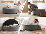 Artiss Storage Ottoman Bench Linen Fabric Tufted Half Round Footstool Grey OTM-D-HARO-FB-GY