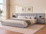 Artiss King Bed Frame with Wide Headboard, Floating Shelves and USB Grey BFRAME-I-ALTO-K-GY-AB