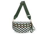 Black and White Checkered Trendy Sling Bag - Women's Crescent Crossbody Purse with Wide Adjustable V888-ELOSUNG33366