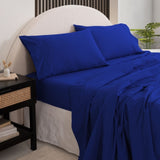 Royal Comfort Vintage Washed 100 % Cotton Sheet Set Double - Royal Blue ABM-10002573
