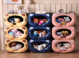 Blue Cute Cat-Themed Stackable Storage Bin - Multi-purpose Pet Bed & Toy Organizer V888-ELOSUNG40039
