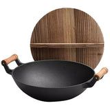 Large Cast Iron Stir Fry Wok Durable Wooden Handle Cookware - 36CM V957-SD40CASN1836S-2