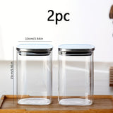 airtight storage jars, coffee bean jars, stainless steel lid, glass jars with lids, square V1102-122-42293-CLR-2PCS-1000ML