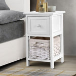 Artiss Bedside Table 1 Drawer with Basket Rustic White X2 ST-CAB-1D-1B-WHX2