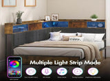 Walnut Single LED Corner Bed Frame in Black with 2 Storage Drawers and Charging Station V178-59294