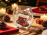 Christmas Stocking Embossed Glass Tumbler Festive Holiday Novelty Drinkware For Hot Cocoa Coffee V1369-AZ3-W-14932