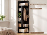 Artiss Corner Bookshelf 6-Tier Shelving with Coat Rack Black FUR-AE-DS-COR-BK