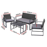 Gardeon 4 PCS Outdoor Sofa Set Rattan Furniture with Storage Cover Chairs Black ODF-4PCS-BST03-BK-AB-COVER