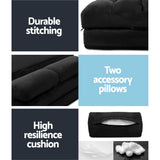Artiss Floor Lounge Sofa Bed 2-seater Charcoal Suede FLOOR-SBL-170SUE-CHA
