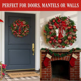 Christabelle Stunning 56cm Christmas Wreath Lush Red Baubles Berries Pine Cones and Bow Front D 112_GUE508