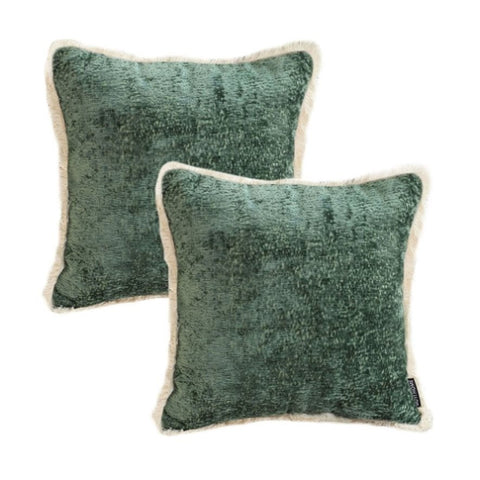 SOGA 2X 45cm Jade Green Home aesthetic chenille texture tassel square Throw Pillow FRENCHCUSHION244X2