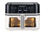 Devanti 8L Air Fryer BBQ Grill 2-in-1 Flip 1650W Touch Control Oil Free White AF-K-H-8L-WH