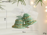Green Glitter Christmas Bell Ornaments with White Bow - Hanging Holiday Decoration 5 pieces V888-ELOSUNG10504
