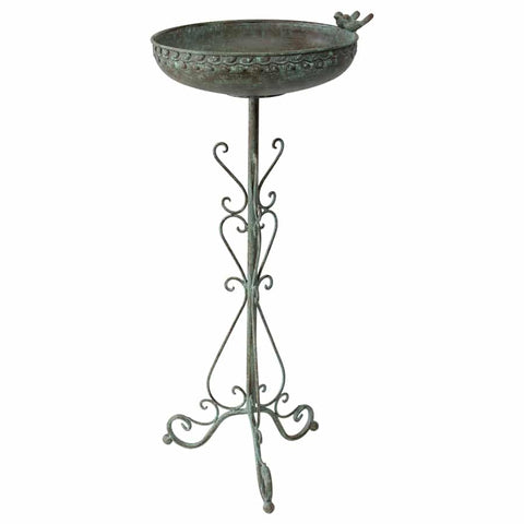 Ornate Round Birdbath w Bird 33x76cm V637-74121BRD