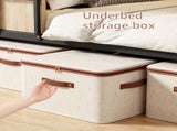 56L Double Zipper Storage Box with Faux Leather Handles Large Capacity Lidded Basket, Perfect for V1102-SLLSNX005