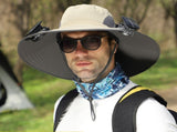 Khaki Dual Solar Fan Hat with Rechargeable Battery - Wide Brim UPF 50 Sun Protection Bucket Hat for V888-ELOSUNG41726