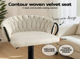Artiss Bar Stool x4 Kitchen Dining Chair Counter Gaslift Woven Velvet Ivory BA-K-71096-BGX4