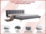 King Linen Fabric Deluxe Bed Frame Grey V63-819193