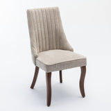 2x Fabric Channel Tufted Dining Chairs with Curved Wood Legs -Beige V226-SW1847BG