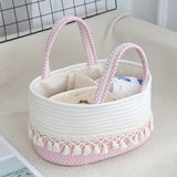 Handmade Woven Cotton Rope Storage Basket, Divided Compartments & Portable Handle, Large Capacity V1232-CWL-BZ-002