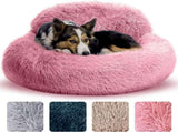 Cozy Plush Donut Pet Bed with Raised Rim, Washable Faux Fur Cat & Dog Couch, Winter Warm Supportive V1341-ZY-NZG53MTB-S-SILVER