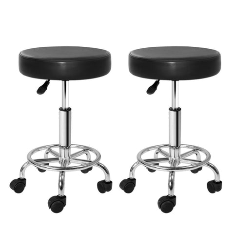 Artiss 2x Salon Stool Round Swivel Chair Black SALON-B-RD-BKX2