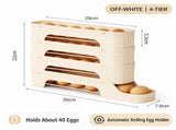 4-Tier Beige Rolling Egg Storage Box - Grade PP Plastic - Automatic Dispensing, Space Saving Fridge V888-ELOSUNG56134-9