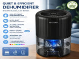 Black Portable Home Quiet Mini Dehumidifier - 2L Large Visible Water Tank, 7-Color Sleep Aid Night V888-ELOSUNG52669