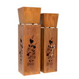 Set 2 Nested Square Pillar Rust 'Hearts' Panters 93cm, 86cm V637-48103PLN