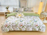 4-Piece Elegant Green Bouquet Printed Soft-Touch Brushed Bedding Set for 1.8M Bed 200 x 230 CM V888-ELOSUNG49422