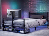 Levede Gaming Bed Frame Rotating TV Mount Storage Metal Single Bed 32in Bedroom BF1088-BK-AU