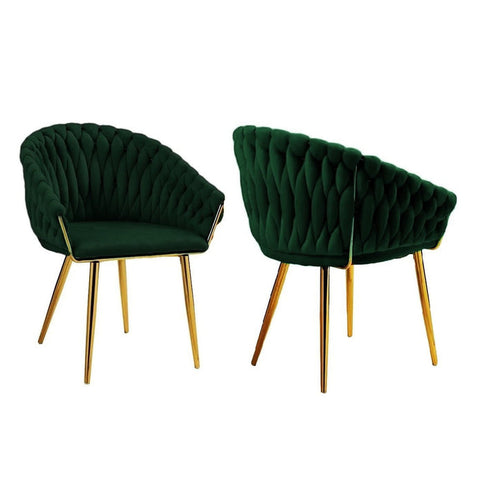 SERENIT Emerald Green Modern Velvet Dining Chairs, Upholstered Living Room Chair with Woven Back V255-SE-GP1801-DC-EGREEN