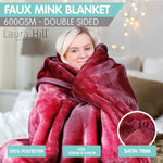 Laura Hill 600GSM Faux Mink Blanket Double-Sided Queen Size - Wine Red MINK-WRD