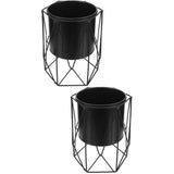 Set of 2 Black Flower Pots with Stands, Indoor Decorative Plant Holders for Home and Office V1369-AZ3-W-20865