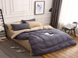 Dark Grey And Khaki Stitching Ultra-Soft Solid Color 4-Piece Bedding Set - Queen Size V888-ELOSUNG21508