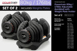 2x 40kg Powertrain Adjustable Dumbbells Home Gym Set DMB-BF2-040-2