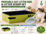Travel Friendly Pet Toilet Kit - Green Portable Cat Litter Box and Blue Scoop Set - Foldable Oxford V888-ELOSUNG53570