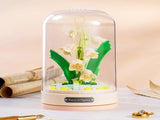 Building Blocks Flowers Bouquet Set with Music Box and Dust-Proof Dome,Artificial Particle Flower V1259-DP01-I-00061