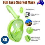 Green Full Face Snorkel Mask Swimming Breath Dry Diving Goggle Scuba Glass Anti-Fog AU XS V201-W12783353