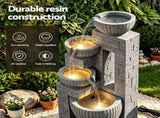 Gardeon Solar Fountains Water Features Cascading Design Polyresin 80cm Grey FOUNT-SQUARE-BOWL-4LVL