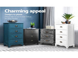 Artiss Bedside Table 3 Drawers Vintage - THYME Blue ST-CAB-B-VIN3D-BU