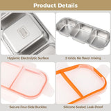 4PCS 304 Stainless Steel Bento Boxes Set, 3-Compartment, 20.29 fl oz, Leak-Proof, Divided Food V1369-AZ3-W-08743