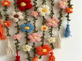 Boho Crochet Flower Wall Hanging, 29.92 Inch Floral Macrame Style Tapestry With Long Tassel Fringe, V1366-AZ2-W-18323
