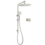 Brushed Nickel Dual Shower Set Sliding Rail Arm 12" Round Head Handheld Wall Mixer Valve V1233-S4902BNHR002M4CNKSR112NKC1292BN